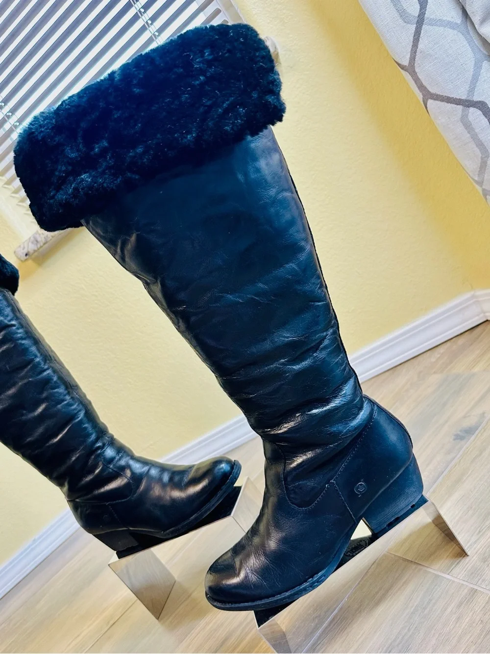 Born Aleksi Genuine Lambskin Black Leather Boots